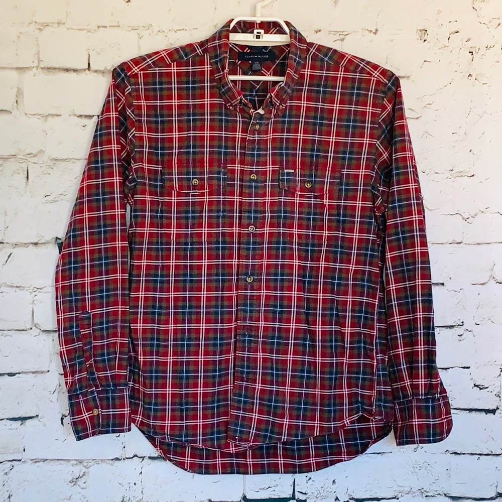 Men’s TOMMY HILFIGER Shirt Blue Red Green Plaid L